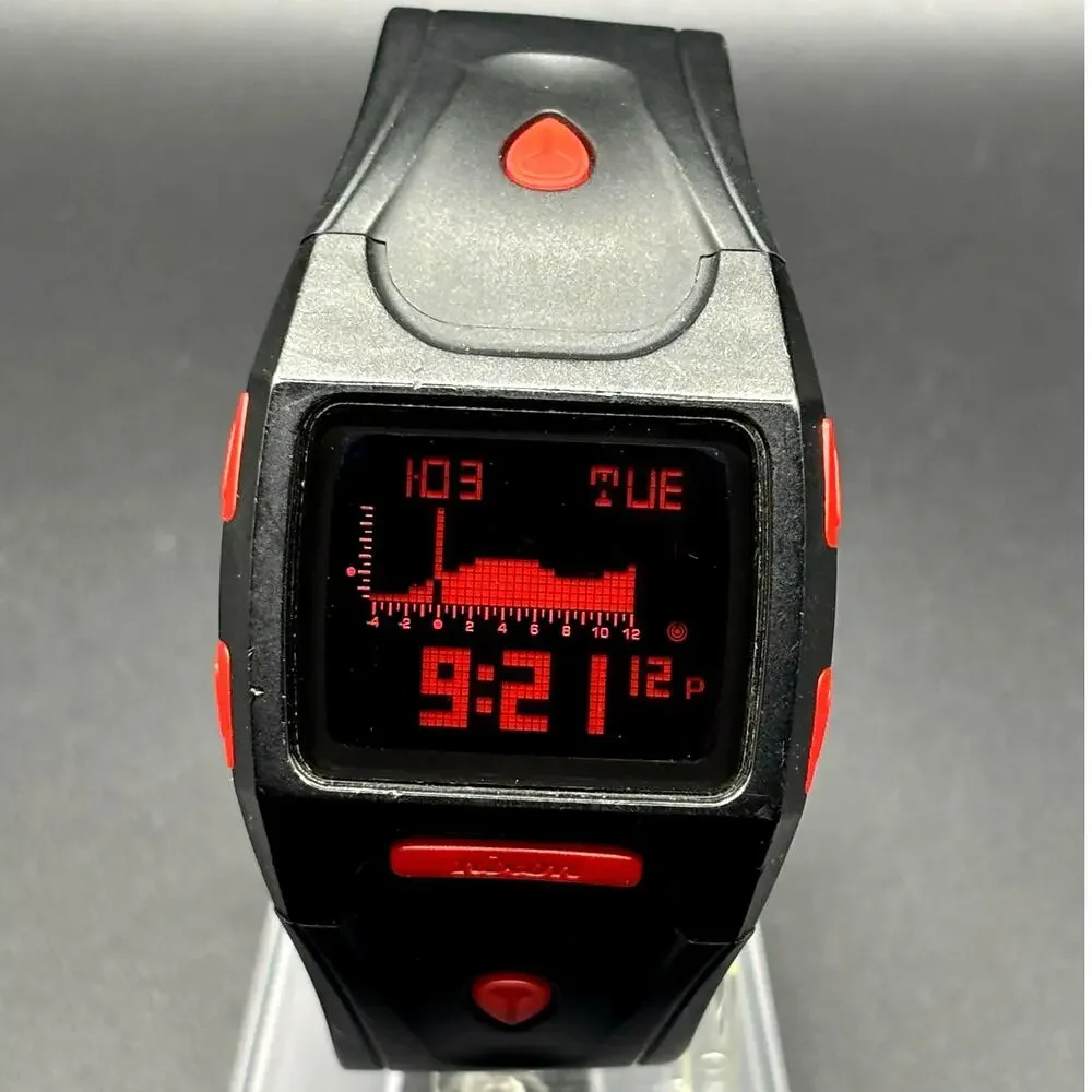 Nixon Lodown Digital Tide Surf Watch Black Red 100M Water Resistant